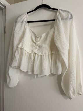 White & Black Smocked Peasant Blouse with Ruffle Hem (2 tops)